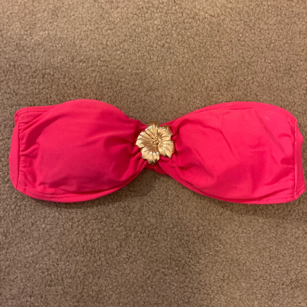 Xhiliration Women’s Hot Pink Bandeau Bikini Top With Sewn-In Brooch